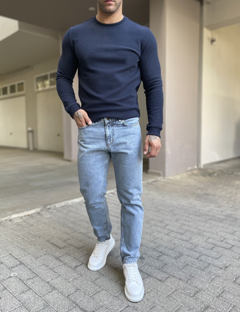 Ανδρικό μπλε ανοιχτό σταθερό Loose Jean πεντάτσεπο με φερμουάρ 2023L φωτογραφία